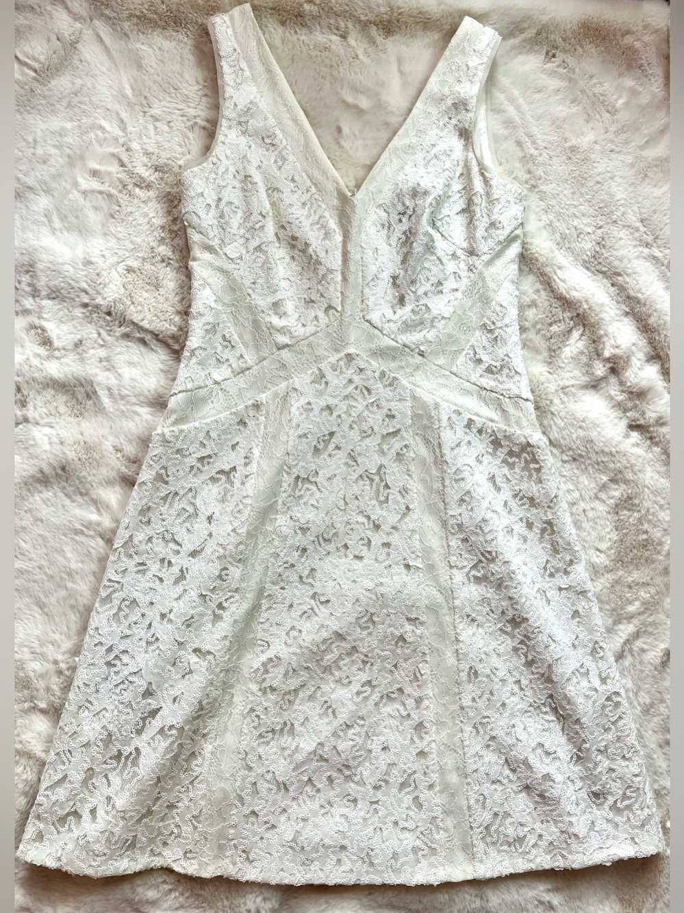 BCBGMaxAzria Ivory Lace V-Neck A-Line Dress